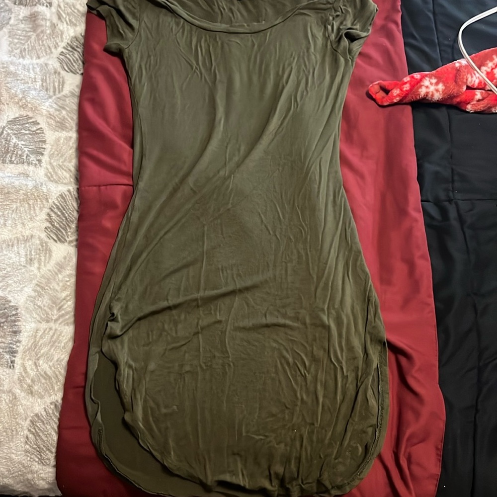 dark green mini dress with thigh slit